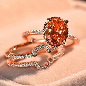 3 pcs/set Rose Gold Oval Bridal Wedding/Engagement Ring Set, VIP241